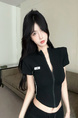 Real Shot Cost-Effective Slim Fit Slimming Hot Girl Zipper Cardigan Outerwear T-shirt Top for Women in Black