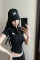 Real Shot Cost-Effective Slim Fit Slimming Hot Girl Zipper Cardigan Outerwear T-shirt Top for Women in Black