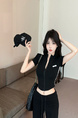 Real Shot Cost-Effective Slim Fit Slimming Hot Girl Zipper Cardigan Outerwear T-shirt Top for Women in Black