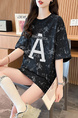 Real Shot of Douyin Quality/Pure Cotton/Back Collar/Loose Mid-Length Tie-Dye Fashion Top for Women in Black