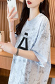 Real Shot of Douyin Quality/Pure Cotton/Back Collar/Loose Mid-Length Tie-Dye Fashion Top for Women in Light Blue
