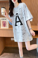 Real Shot of Douyin Quality/Pure Cotton/Back Collar/Loose Mid-Length Tie-Dye Fashion Top for Women in Light Blue