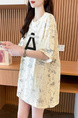 Real Shot of Douyin Quality/Pure Cotton/Back Collar/Loose Mid-Length Tie-Dye Fashion Top for Women in Cream