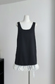 Sourcewithu Dai Li's Cat 2-Color Design Petal Vest Dress Stitching Flab Hiding Short Dress Women in Black and White