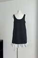 Sourcewithu Dai Li's Cat 2-Color Design Petal Vest Dress Stitching Flab Hiding Short Dress Women in Black and White