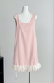 Sourcewithu Dai Li's Cat 2-Color Design Petal Vest Dress Stitching Flab Hiding Short Dress Women in Pink and White