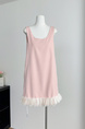 Sourcewithu Dai Li's Cat 2-Color Design Petal Vest Dress Stitching Flab Hiding Short Dress Women in Pink and White