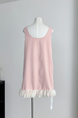 Sourcewithu Dai Li's Cat 2-Color Design Petal Vest Dress Stitching Flab Hiding Short Dress Women in Pink and White