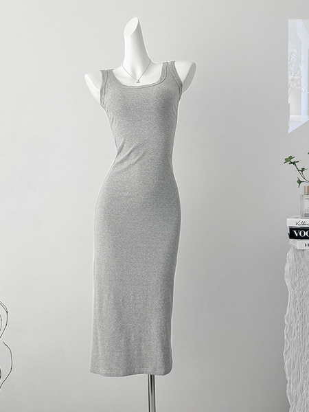 Real Shot French Gray Vest Dress Women's Summer New Small Waist Slimming Temperament Hot Girl Dress in Light Gray