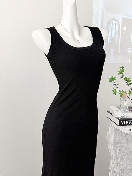 Real Shot French Gray Vest Dress Women's Summer New Small Waist Slimming Temperament Hot Girl Dress in Black