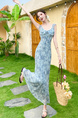 2025 Summer French Gentle Butterfly Floral Slim Ruffle Dress for Women in Light Blue