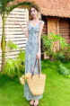 2025 Summer French Gentle Butterfly Floral Slim Ruffle Dress for Women in Light Blue