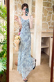 2025 Summer French Gentle Butterfly Floral Slim Ruffle Dress for Women in Light Blue