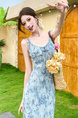 2025 Summer French Gentle Butterfly Floral Slim Ruffle Dress for Women in Light Blue