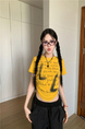 Real shot and real price 2025 summer new American letter pleated slim short versatile short-sleeved T-shirt tops for women in Bright Yellow