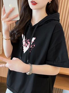 Real shot Douyin quality/pure cotton/back collar/loose hooded pocket design fashionable T in Black.