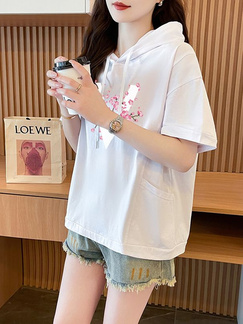Real shot Douyin quality/pure cotton/back collar/loose hooded pocket design fashionable T in White