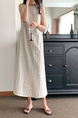 Korean Chic Retro Round Neck Open Line Backless Design Loose Long Vest Cotton and Linen Dress for Women - Light Beige
