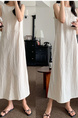 Korean Chic Retro Round Neck Open Line Backless Design Loose Long Vest Cotton and Linen Dress for Women - Light Beige
