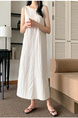 Korean Chic Retro Round Neck Open Line Backless Design Loose Long Vest Cotton and Linen Dress for Women - Light Beige