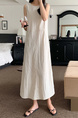 Korean Chic Retro Round Neck Open Line Backless Design Loose Long Vest Cotton and Linen Dress for Women - Light Beige