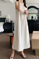 Korean Chic Retro Round Neck Open Line Backless Design Loose Long Vest Cotton and Linen Dress for Women - Light Beige