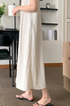 Korean Chic Retro Round Neck Open Line Backless Design Loose Long Vest Cotton and Linen Dress for Women - Light Beige