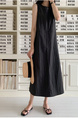 Korean Chic Retro Round Neck Open Line Backless Design Loose Long Vest Cotton and Linen Dress for Women - Black