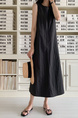 Korean Chic Retro Round Neck Open Line Backless Design Loose Long Vest Cotton and Linen Dress for Women - Black