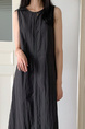 Korean Chic Retro Round Neck Open Line Backless Design Loose Long Vest Cotton and Linen Dress for Women - Black