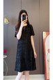 In Stock European Goods High-End Loose Design Midi Dress Summer New High-End Slim Fit Slimming Temperament Dress - BLACK