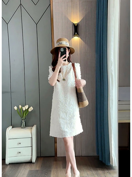 In Stock European Goods High-End Loose Design Midi Dress Summer New High-End Slim Fit Slimming Temperament Dress - WHITE