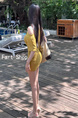 Yellow Shoulder Short-Sleeved T-shirt Dress Women's Summer Design Slim Fit Waist-Slimming Dress Hot Girl Style Hip Skirt - MUSTARD