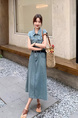 High Sense Denim Dress Women's Summer 2025 New Waist Slimming Temperament Simple Style Popular Light Blue Long Dress