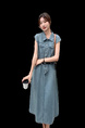 High Sense Denim Dress Women's Summer 2025 New Waist Slimming Temperament Simple Style Popular Light Blue Long Dress