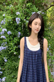 Original Practice! Plaid Sleeveless Dress French Style Mori Style Vintage and Little Fresh Vacation Camisole Long Dress in Navy Blue