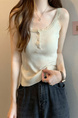 Real shot wholesale price 2025 new sweet and spicy style lace edge button design vest bottom outerwear top for women in Cream