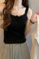 Real shot wholesale price 2025 new sweet and spicy style lace edge button design vest bottom outerwear top for women in Black