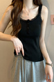 Real shot wholesale price 2025 new sweet and spicy style lace edge button design vest bottom outerwear top for women in Black