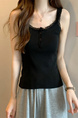 Real shot wholesale price 2025 new sweet and spicy style lace edge button design vest bottom outerwear top for women in Black