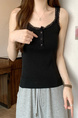 Real shot wholesale price 2025 new sweet and spicy style lace edge button design vest bottom outerwear top for women in Black