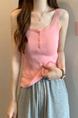 Real shot wholesale price 2025 new sweet and spicy style lace edge button design vest bottom outerwear top for women in Pink