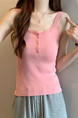 Real shot wholesale price 2025 new sweet and spicy style lace edge button design vest bottom outerwear top for women in Pink