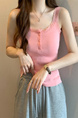 Real shot wholesale price 2025 new sweet and spicy style lace edge button design vest bottom outerwear top for women in Pink
