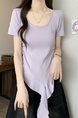Real shot and real price new style hot girl short sleeve irregular pleated waist ruffled ribbon hem ins top in Lavender