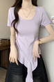Real shot and real price new style hot girl short sleeve irregular pleated waist ruffled ribbon hem ins top in Lavender