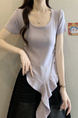 Real shot and real price new style hot girl short sleeve irregular pleated waist ruffled ribbon hem ins top in Lavender