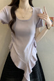 Real shot and real price new style hot girl short sleeve irregular pleated waist ruffled ribbon hem ins top in Lavender
