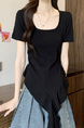 Real shot and real price new style hot girl short sleeve irregular pleated waist ruffled ribbon hem ins top in Black
