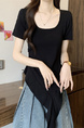 Real shot and real price new style hot girl short sleeve irregular pleated waist ruffled ribbon hem ins top in Black